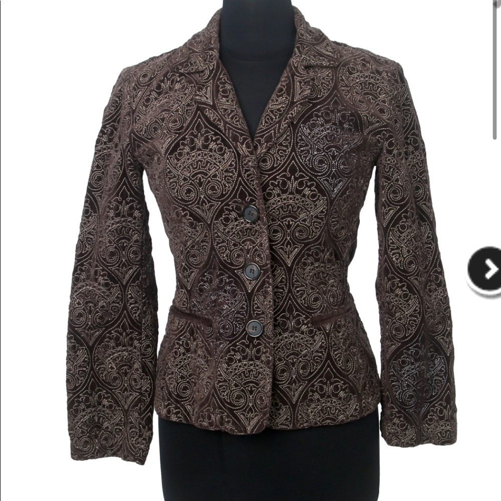 JOHNNY WAS BROWN EMBROIDERY BROCADE VELVET JACKET